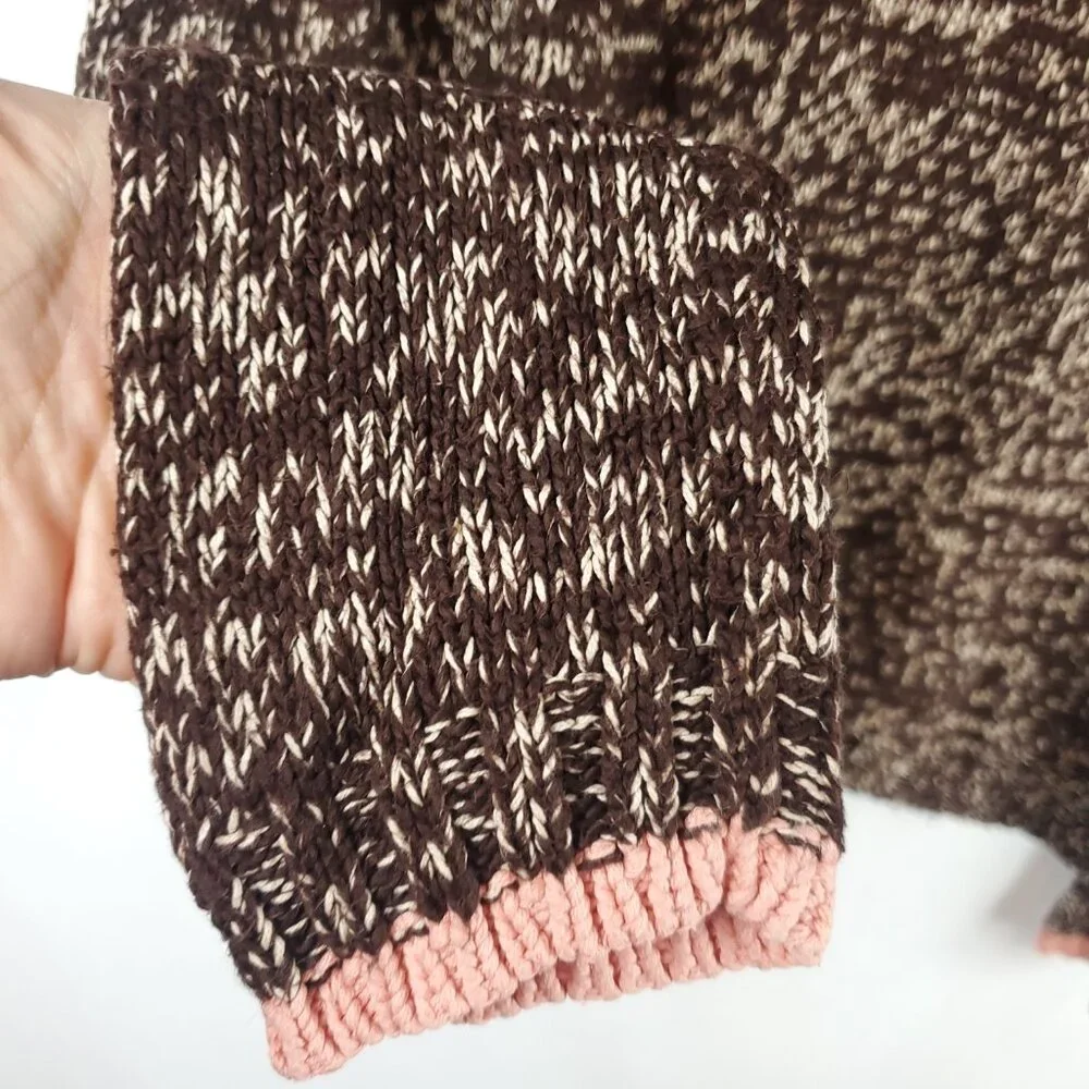 Vintage Harolds Womens Brown Cream Pink Knit Turtleneck Lng Slv Sweater Medium - Picture 3 of 10